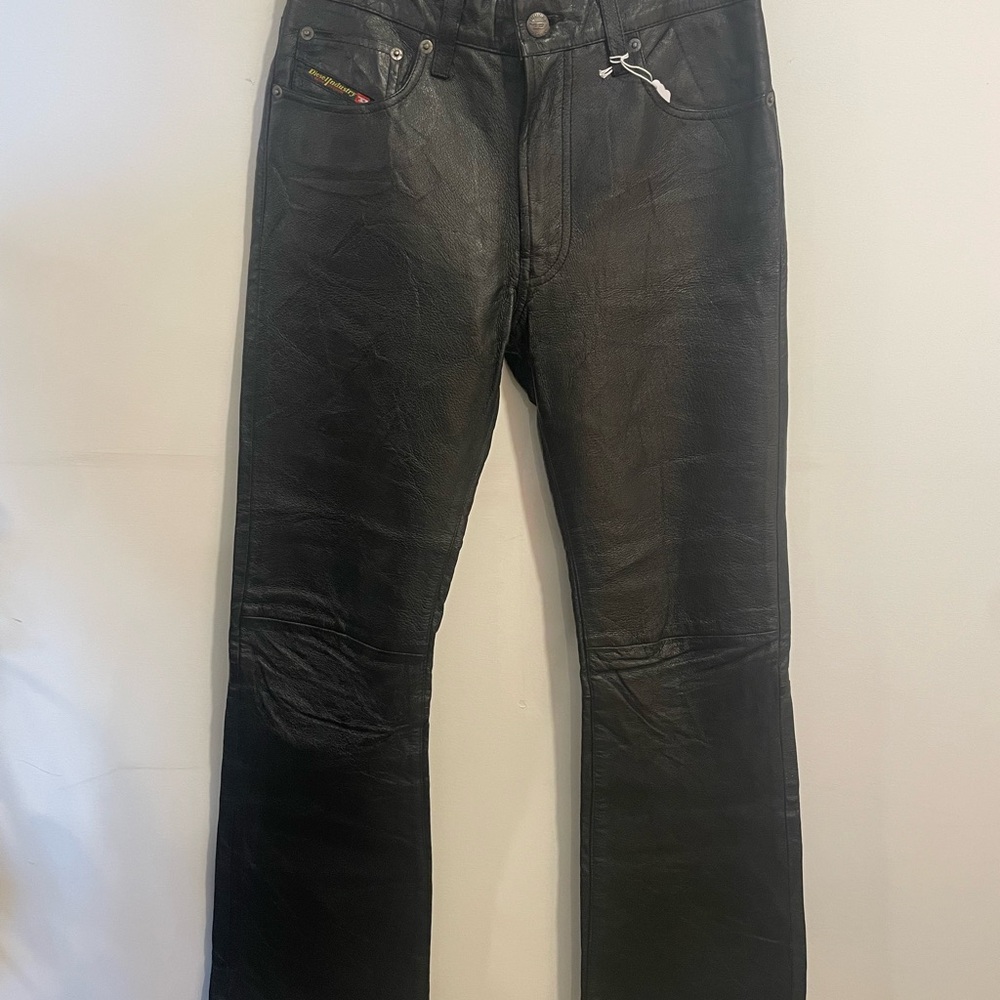 Diesel Black Straight Leather Jeans
